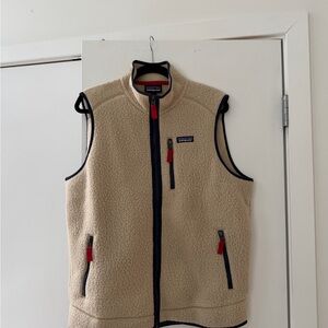 Patagonia Men's Beige Fleece Vest with Navy Accents